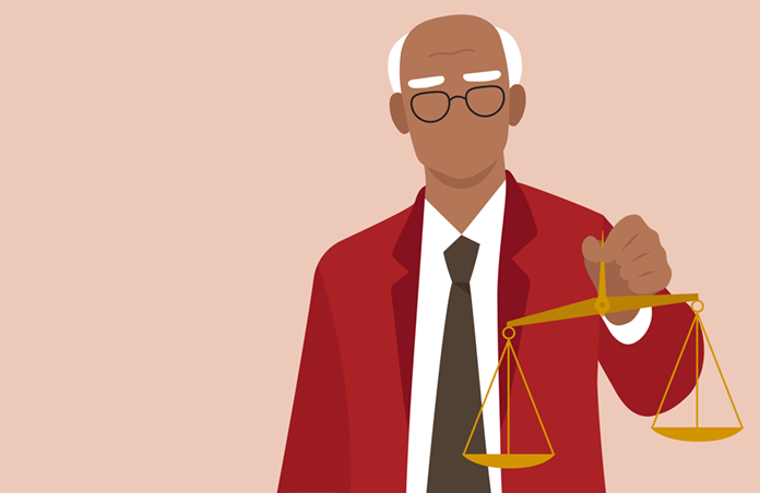 Illustration of a man holding scales of justice